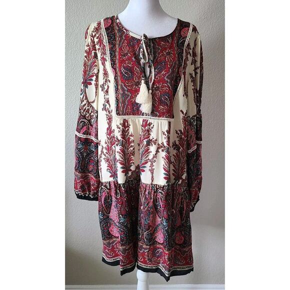 Luukse Boho Dress Sz Large NEW NWT Floral Bohemian Paisley Festival Mini Tassel - Picture 1 of 10